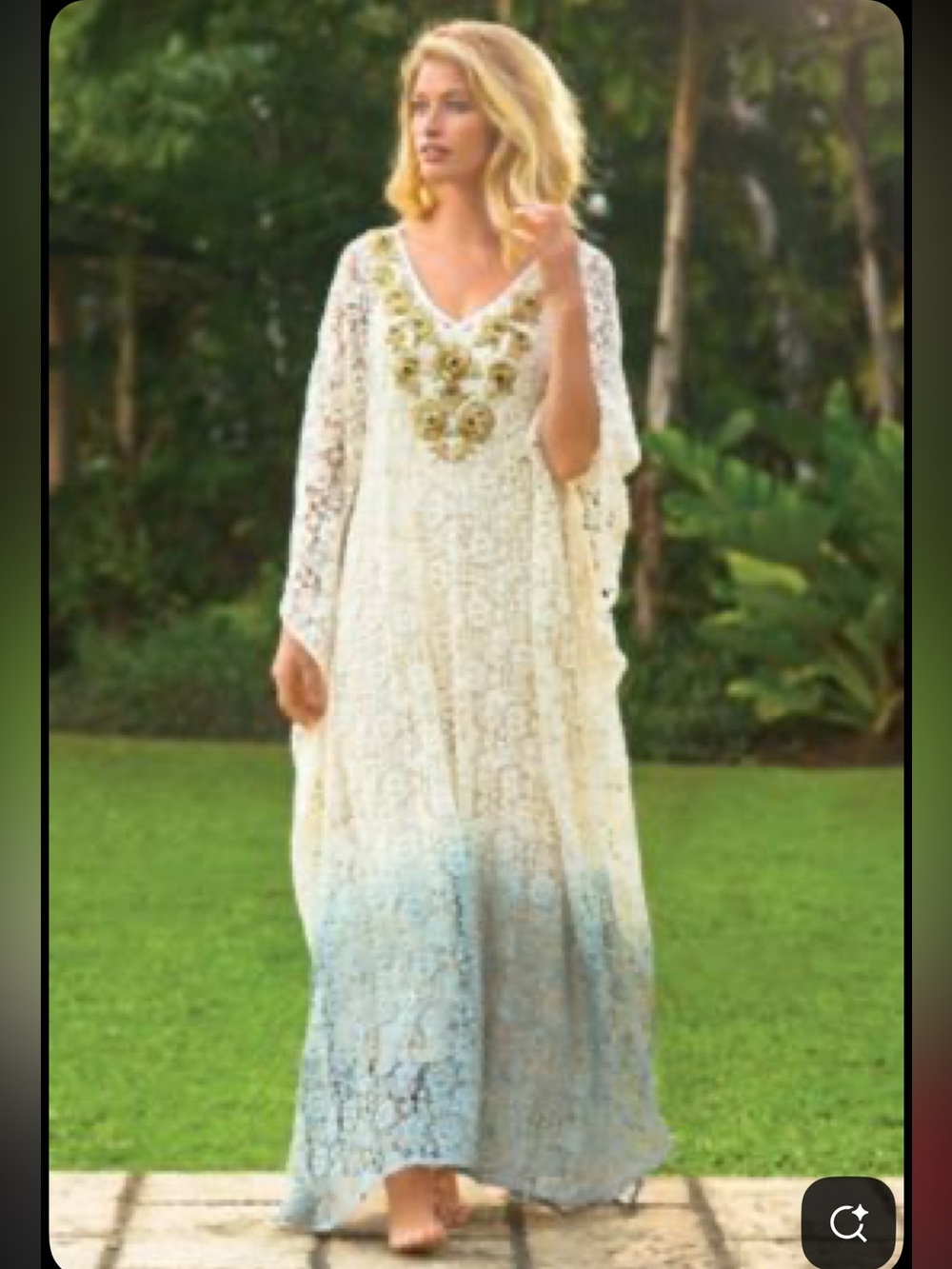 Soft Surroundings Jarana Crochet Beaded Ombré Caftan Maxi Dress